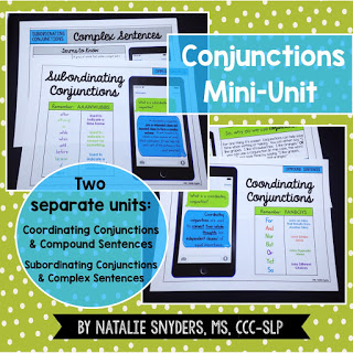  Conjunctions Mini Unit for Speech Language Therapy